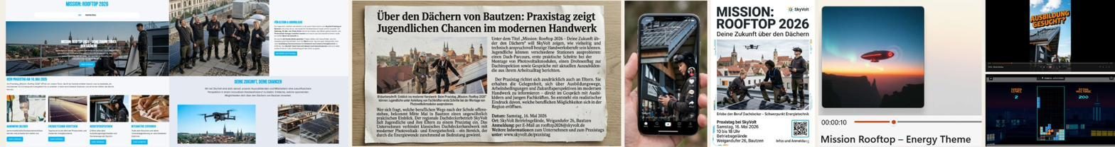 Kampagnen-Elemente der Studie SkyVolt: Website, Plakat, Film, Social Media und Spiel